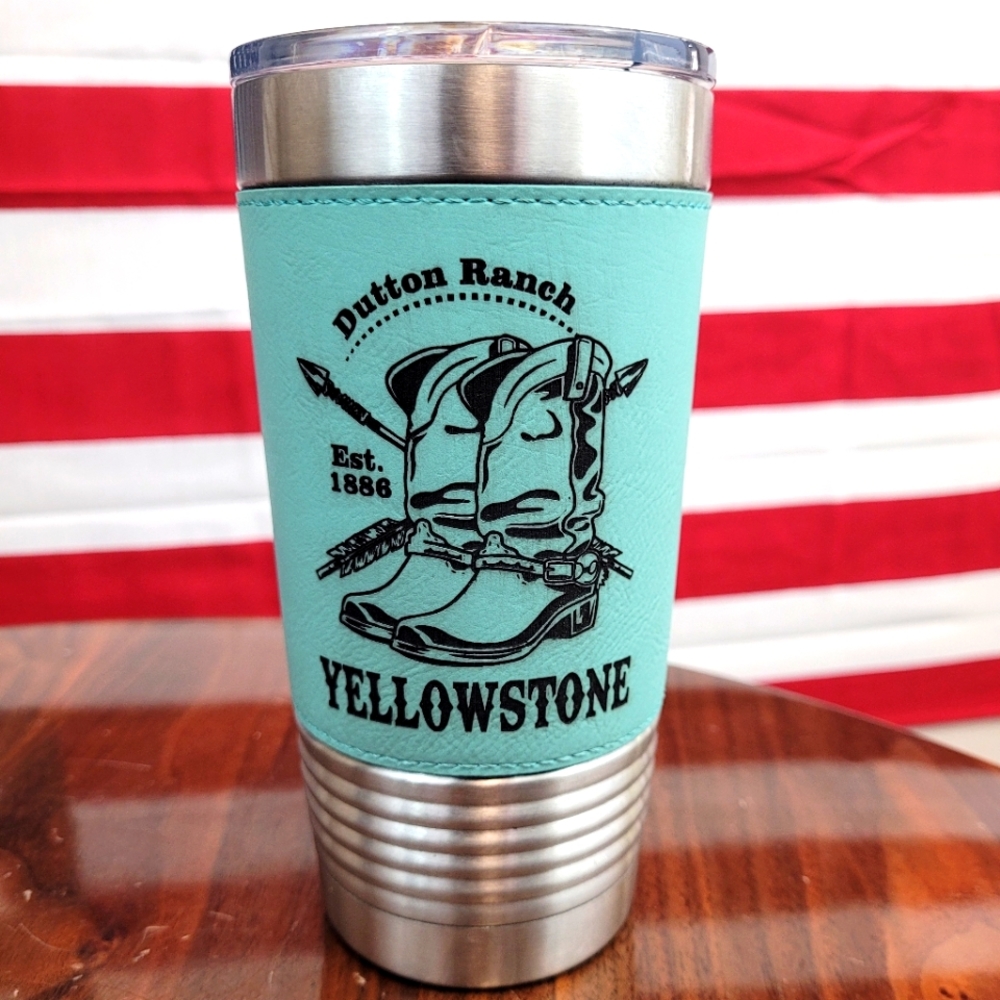 Teal YS leather tumbler